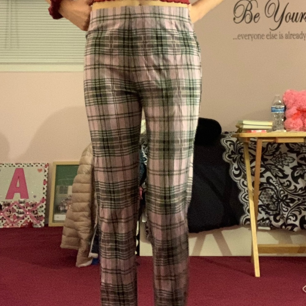 Purple and black plaid pants
